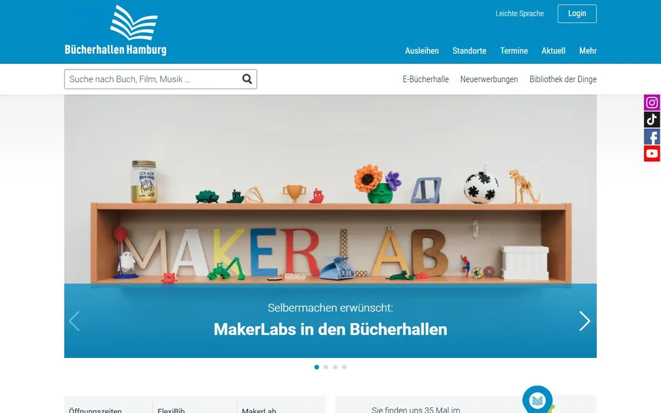 Bücherhallen Hamburg – Ansicht der Anbieter-Website