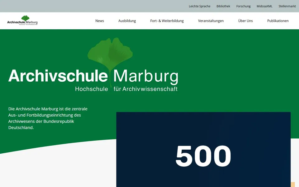 Archivschule Marburg (Hochschule für Archivwissenschaft) – Ansicht der Anbieter-Website