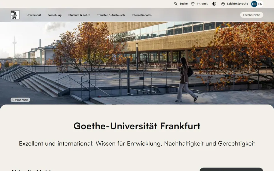 Goethe-Universität Frankfurt am Main – Ansicht der Anbieter-Website