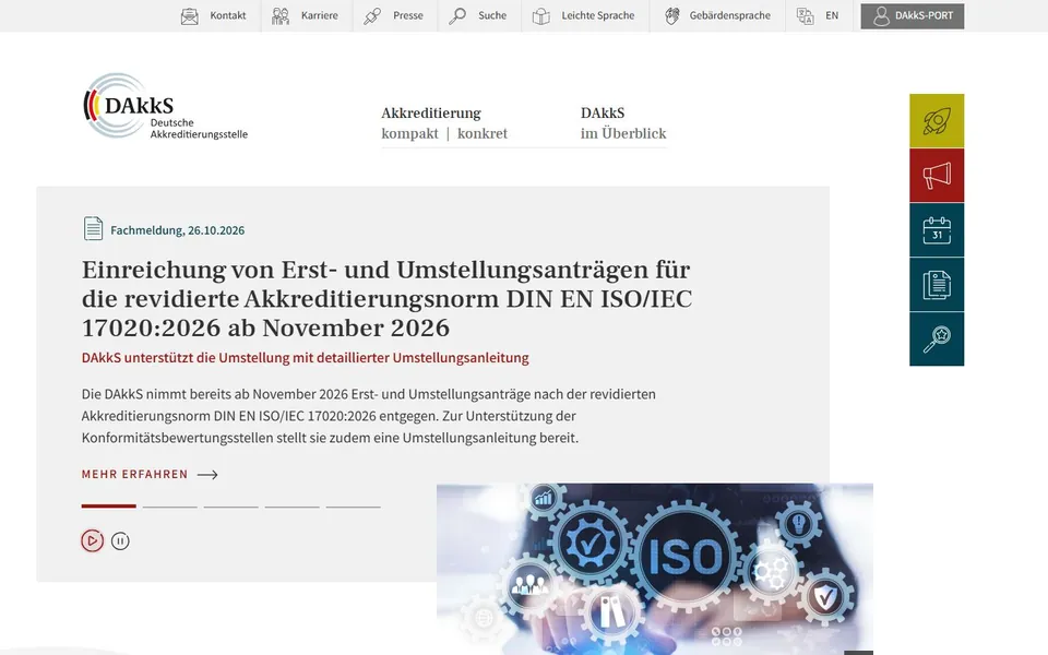 DAkkS – Ansicht der Anbieter-Website