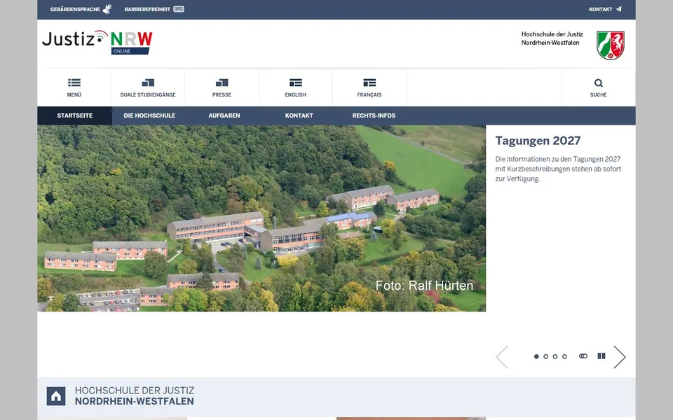 Hochschule der Justiz Nordrhein-Westfalen – Ansicht der Anbieter-Website