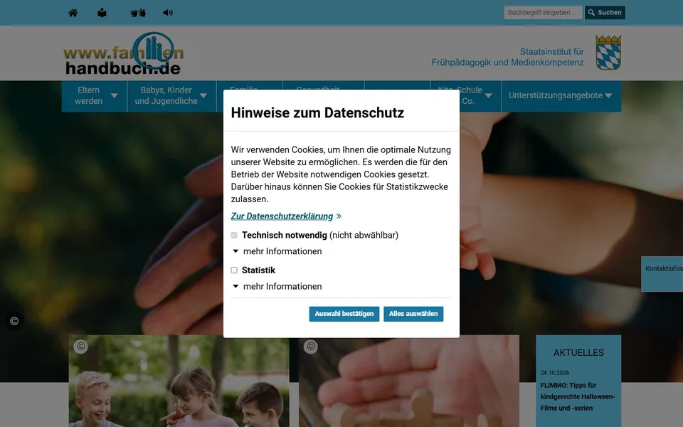 Familienhandbuch – Ansicht der Anbieter-Website