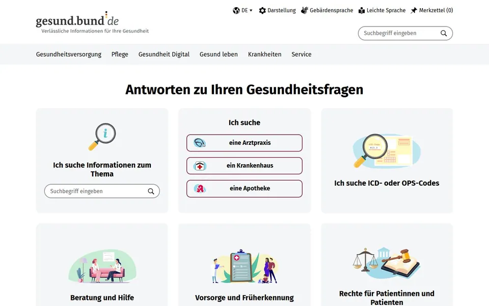 gesund.bund.de – Ansicht der Anbieter-Website