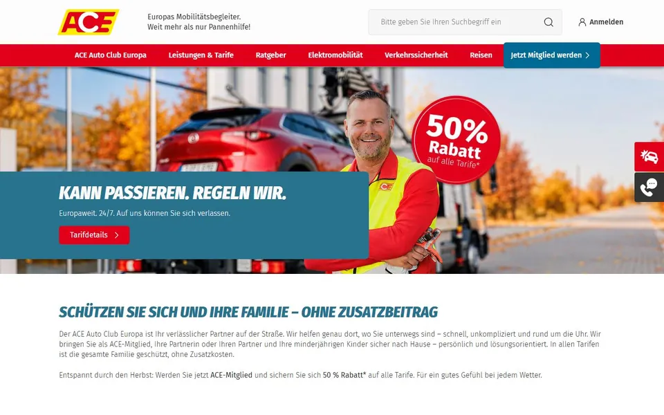ACE – Ansicht der Anbieter-Website