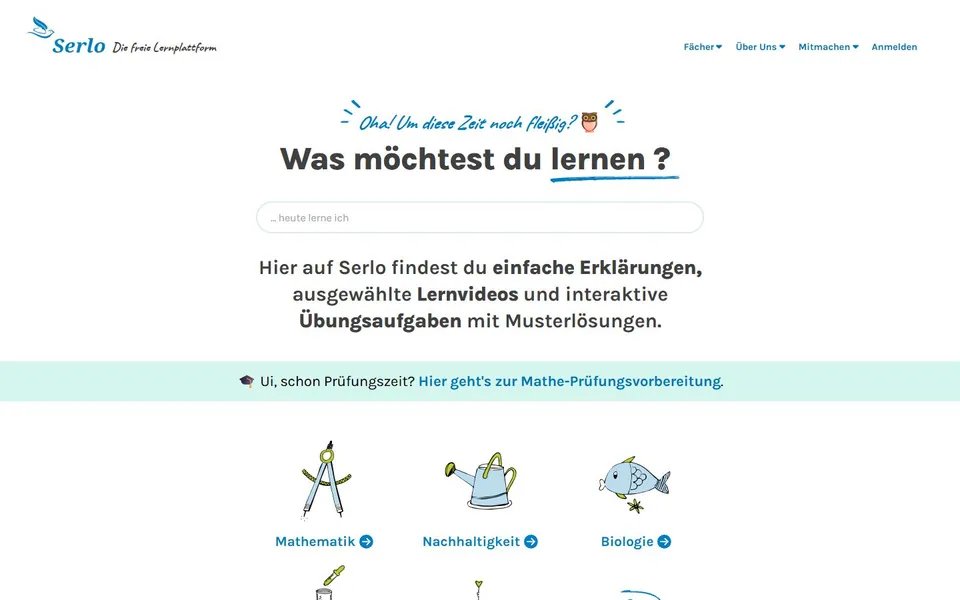 Serlo – Ansicht der Anbieter-Website
