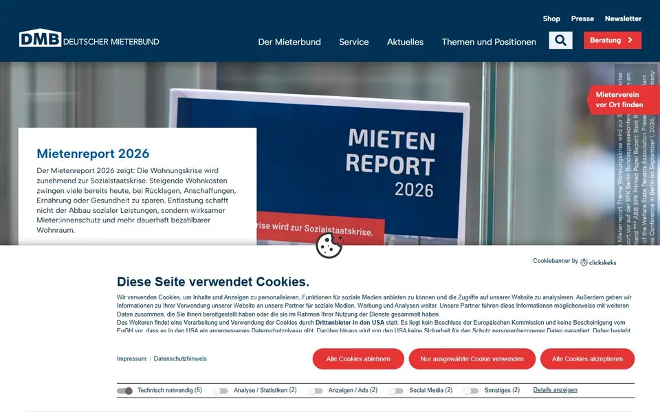 Deutscher Mieterbund – Ansicht der Anbieter-Website