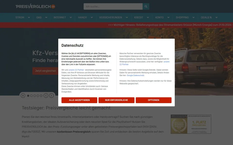 PREISVERGLEICH.de – Ansicht der Anbieter-Website