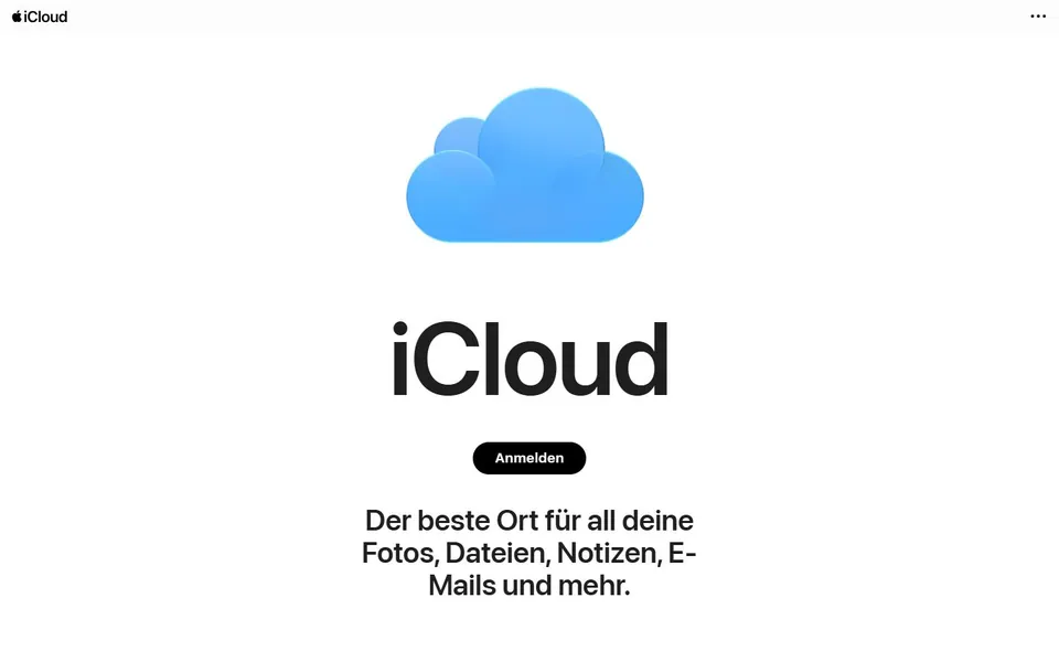 iCloud – Ansicht der Anbieter-Website