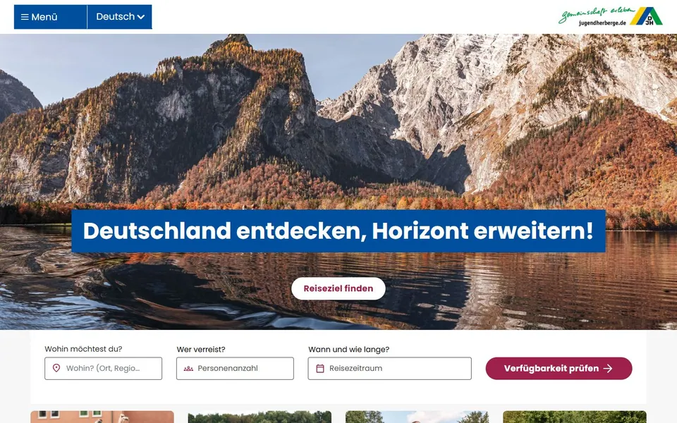 Deutscher Jugendherbergsverband – Ansicht der Anbieter-Website