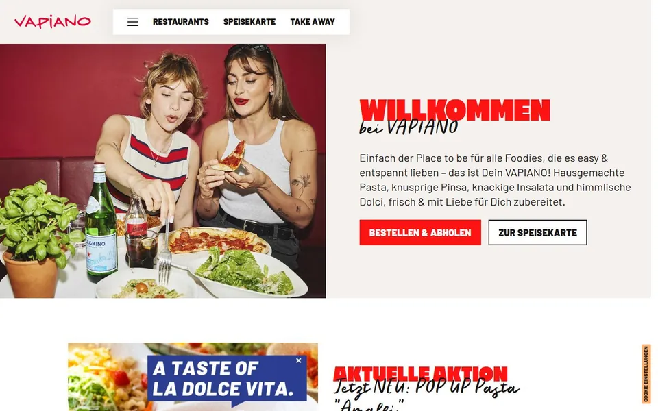 Vapiano – Ansicht der Anbieter-Website