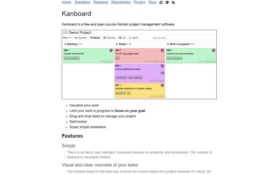 Kanboard – Ansicht der Anbieter-Website
