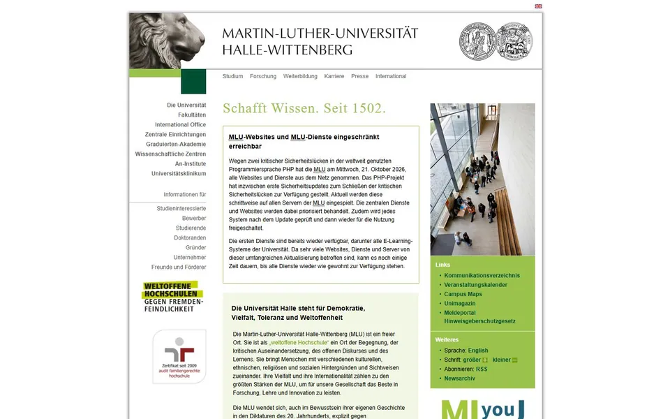 Martin-Luther-Universität Halle-Wittenberg – Ansicht der Anbieter-Website