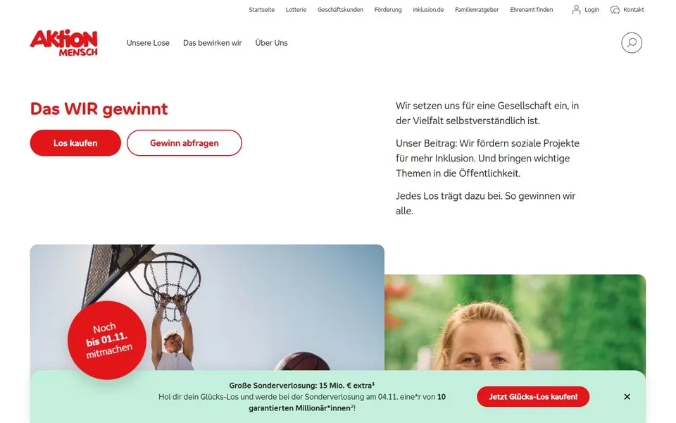 Aktion Mensch – Ansicht der Anbieter-Website