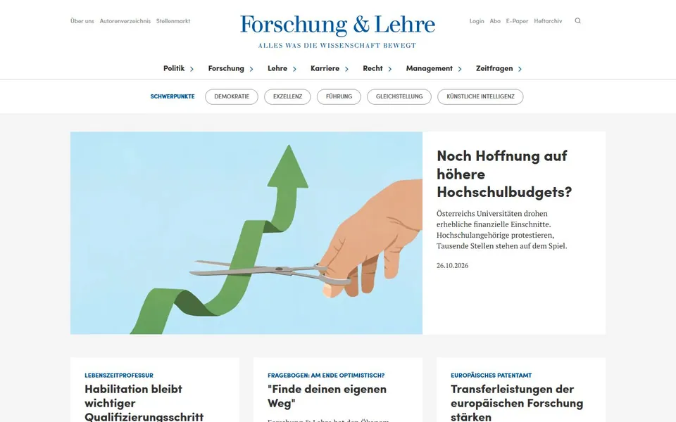 Forschung & Lehre – Ansicht der Anbieter-Website