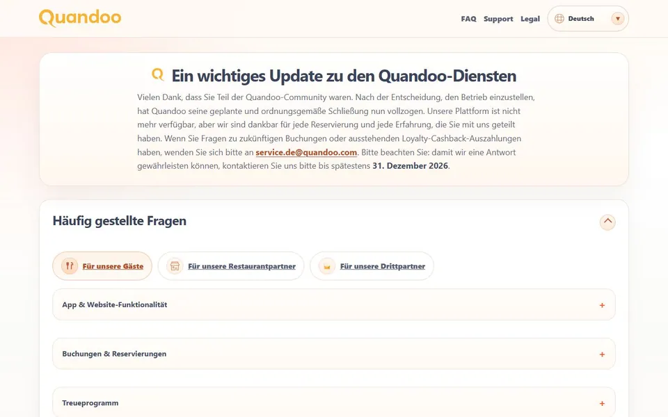 Quandoo – Ansicht der Anbieter-Website