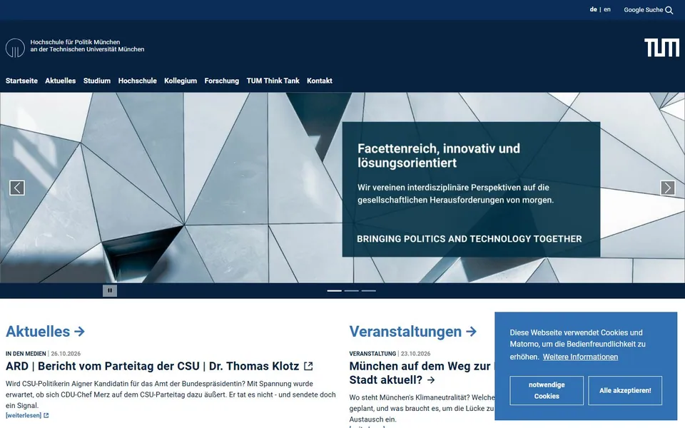 Hochschule für Politik München – Ansicht der Anbieter-Website