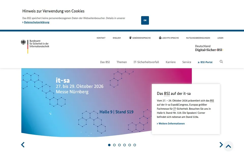 BSI – Ansicht der Anbieter-Website