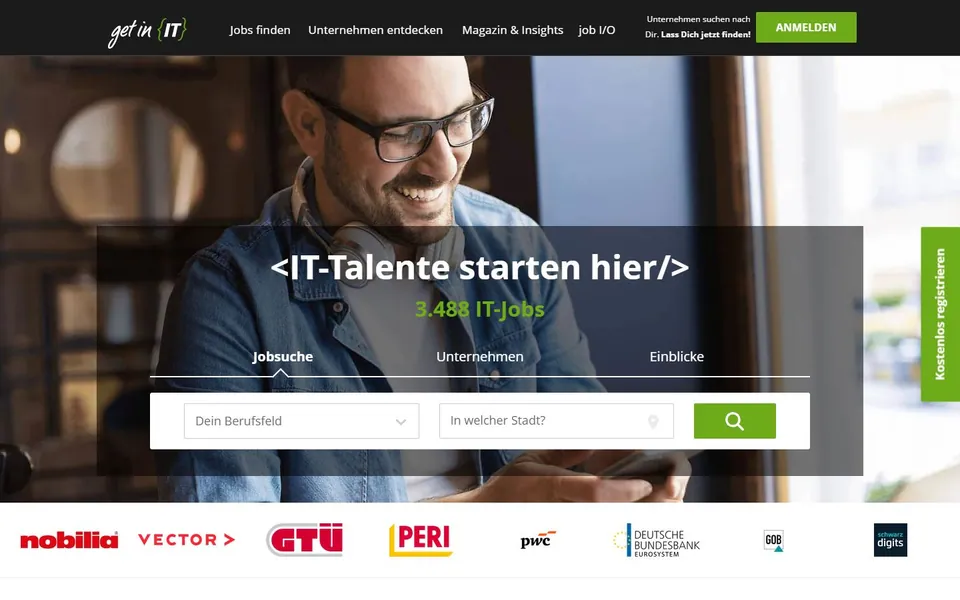 get in IT – Ansicht der Anbieter-Website