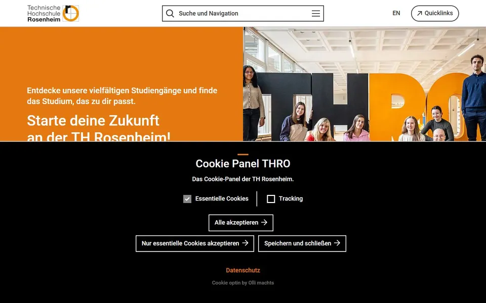 Technische Hochschule Rosenheim – Ansicht der Anbieter-Website
