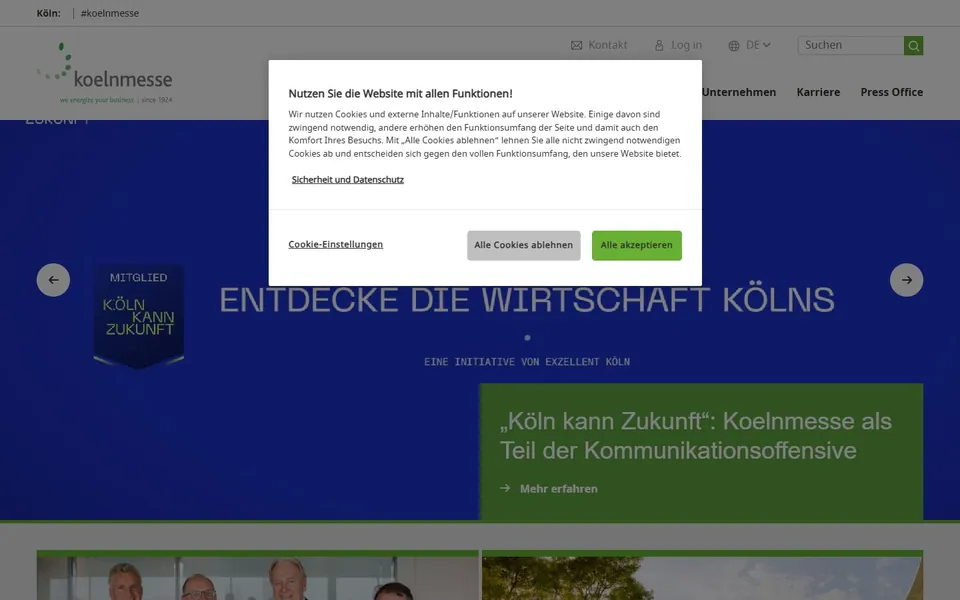 Koelnmesse – Ansicht der Anbieter-Website