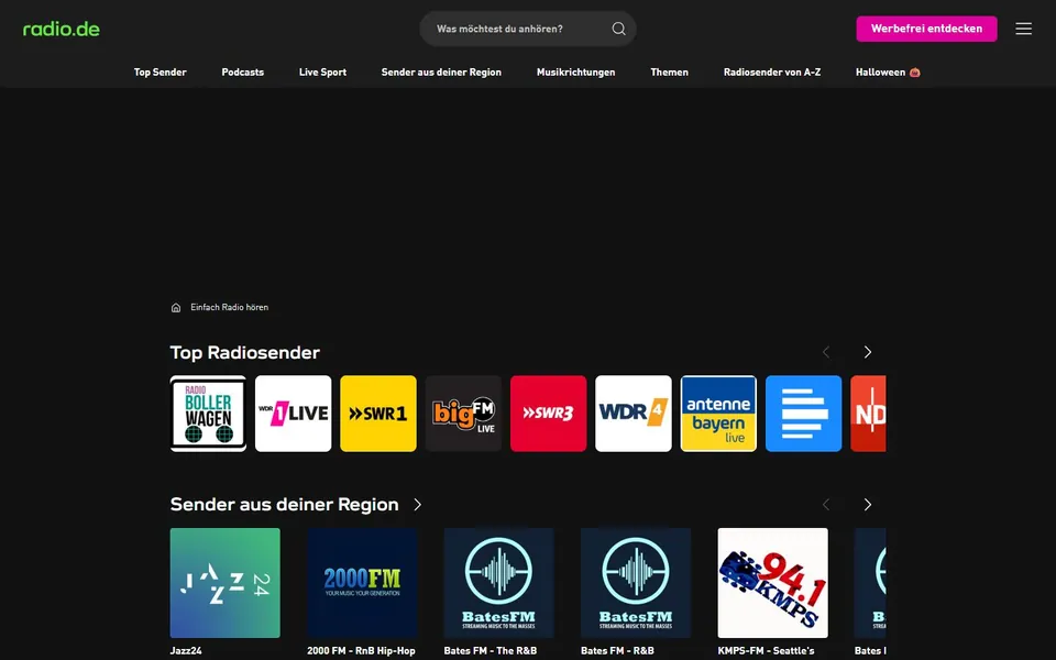 radio.de – Ansicht der Anbieter-Website