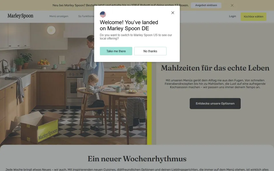 Marley Spoon – Ansicht der Anbieter-Website