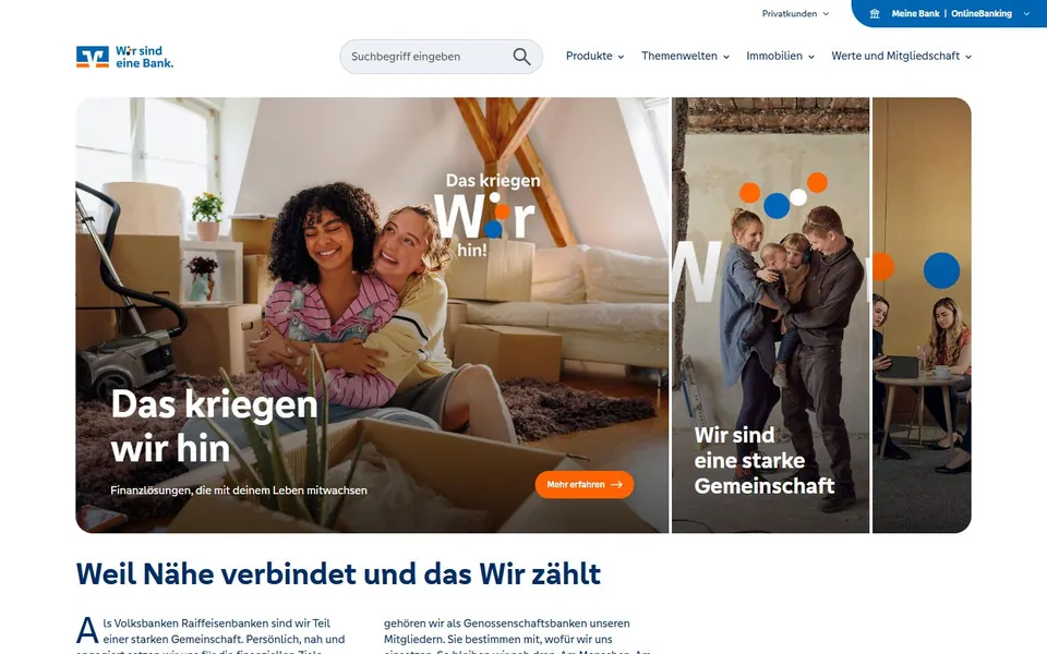 Volksbanken Raiffeisenbanken – Ansicht der Anbieter-Website