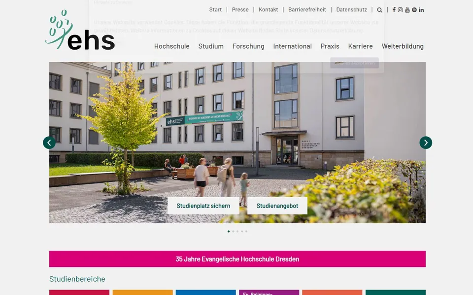 Evangelische Hochschule Dresden – Ansicht der Anbieter-Website