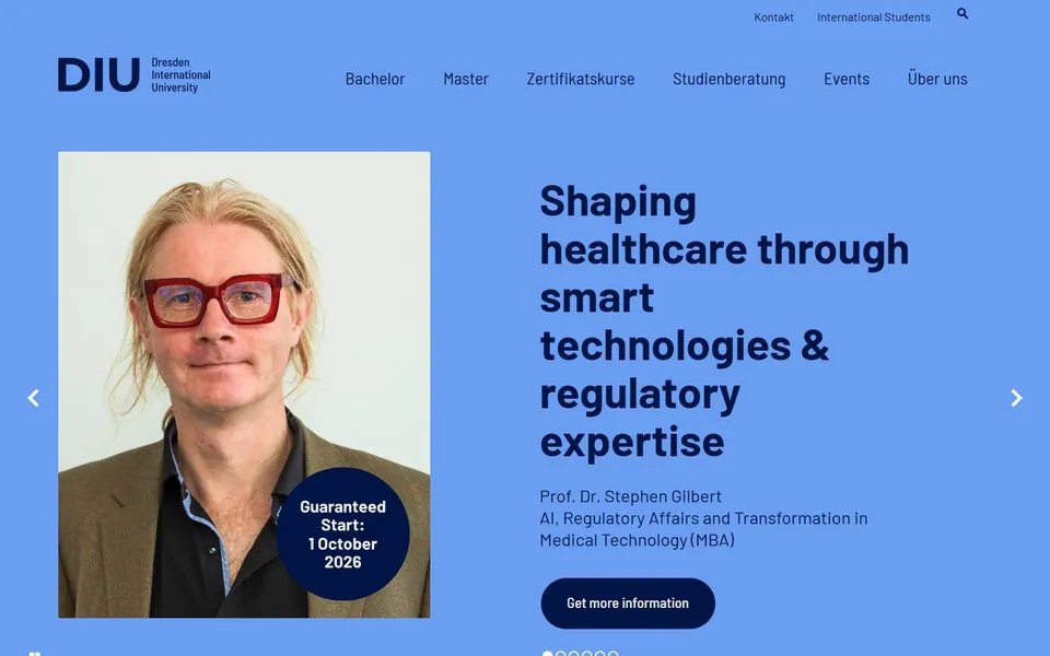 DIU Dresden International University – Ansicht der Anbieter-Website