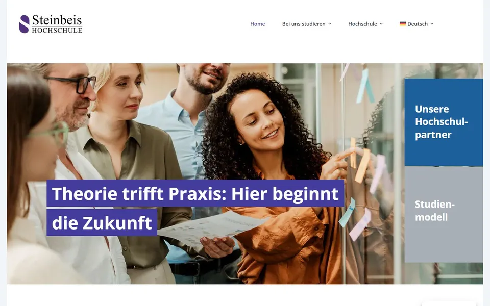 Steinbeis Hochschule – Ansicht der Anbieter-Website