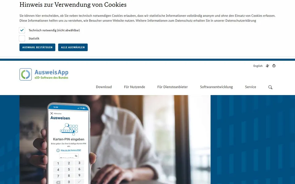 AusweisApp – Ansicht der Anbieter-Website