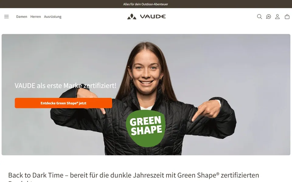 VAUDE – Ansicht der Anbieter-Website