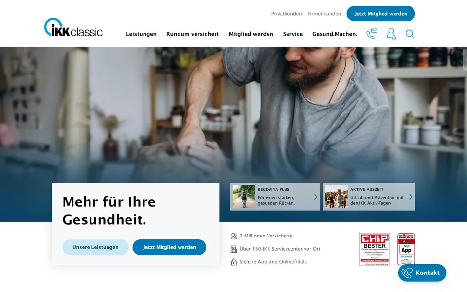 IKK classic – Ansicht der Anbieter-Website