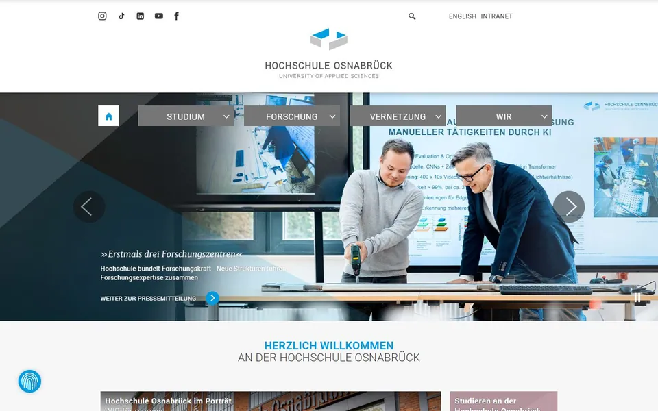 Hochschule Osnabrück – Ansicht der Anbieter-Website