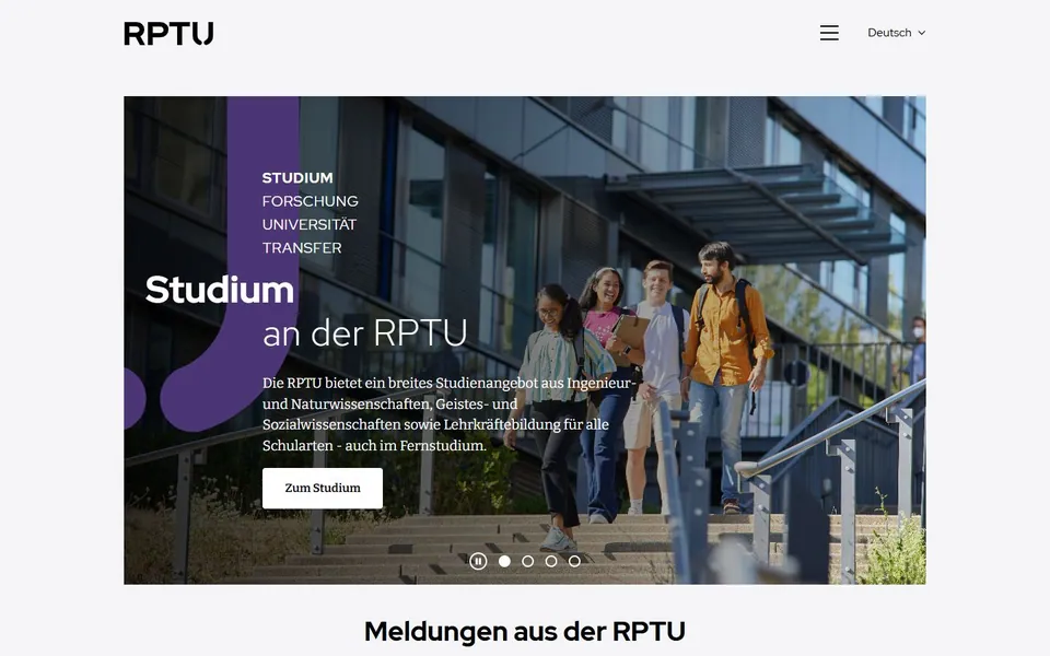 Rheinland-Pfälzische Technische Universität Kaiserslautern-Landau – Ansicht der Anbieter-Website