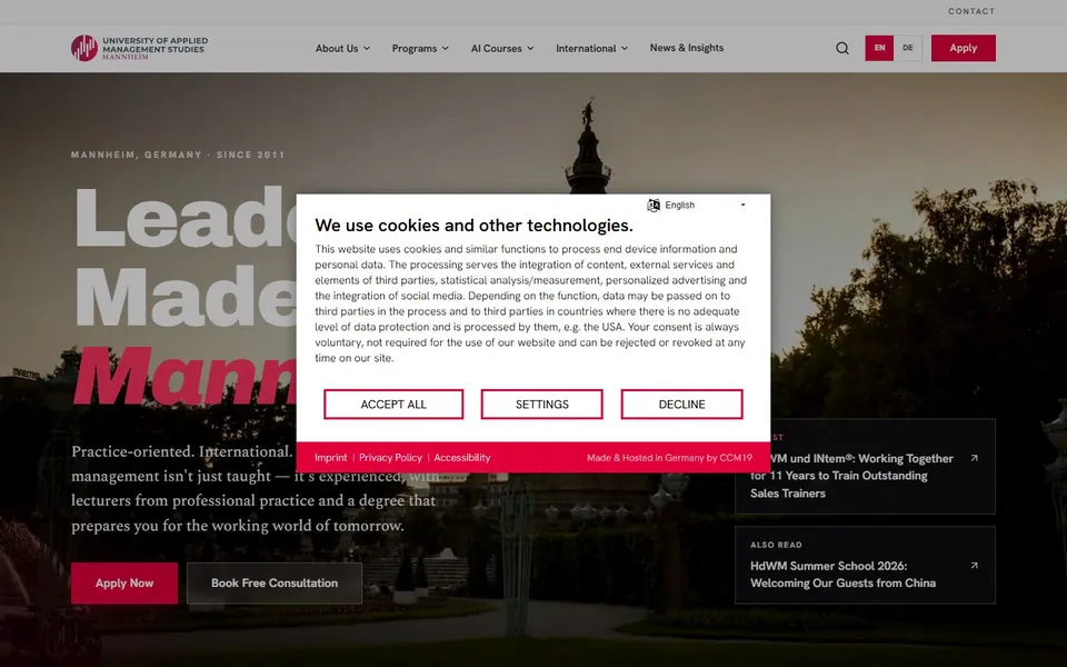 Hochschule der Wirtschaft für Management Mannheim (HdWM) – Ansicht der Anbieter-Website