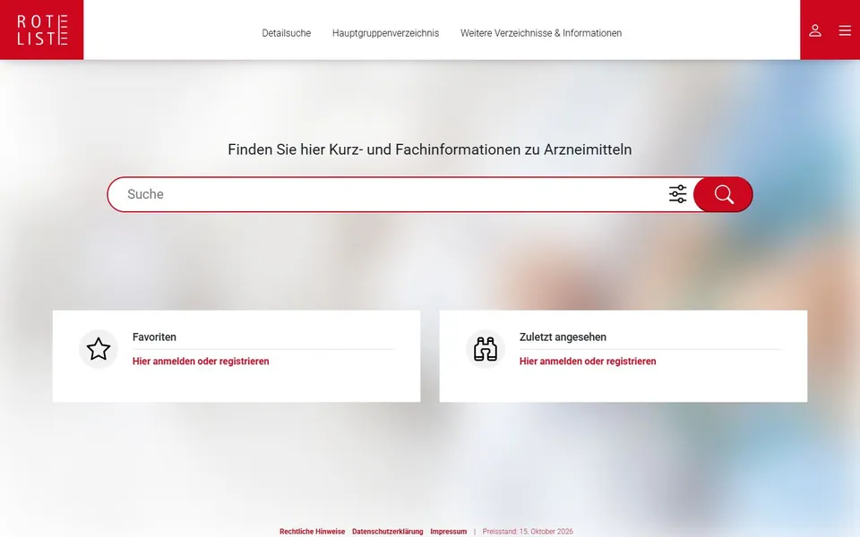 Rote Liste – Ansicht der Anbieter-Website