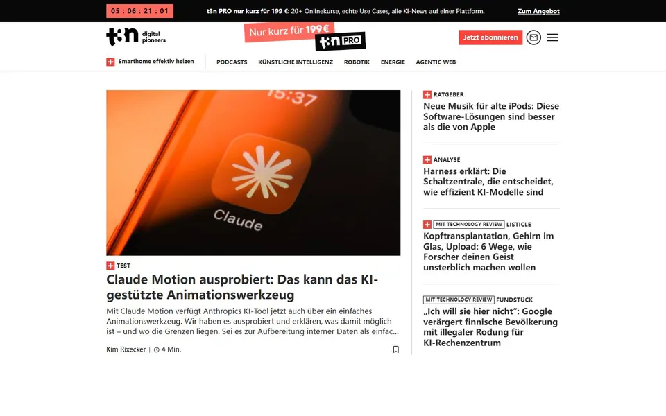 t3n – Ansicht der Anbieter-Website