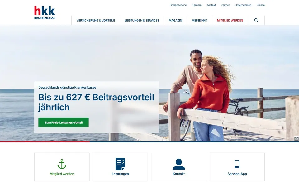 hkk – Ansicht der Anbieter-Website