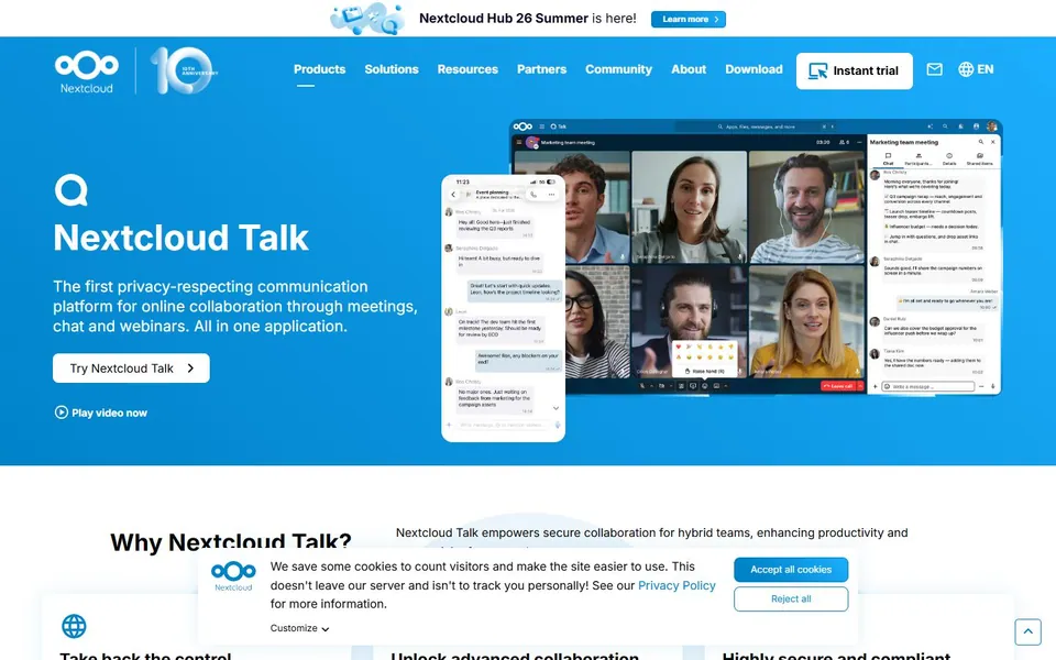 Nextcloud Talk – Ansicht der Anbieter-Website