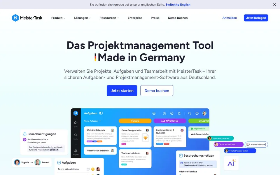 MeisterTask – Ansicht der Anbieter-Website