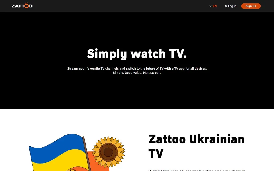 Zattoo – Ansicht der Anbieter-Website