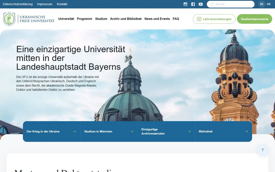 Ukrainische Freie Universität München – Ansicht der Anbieter-Website