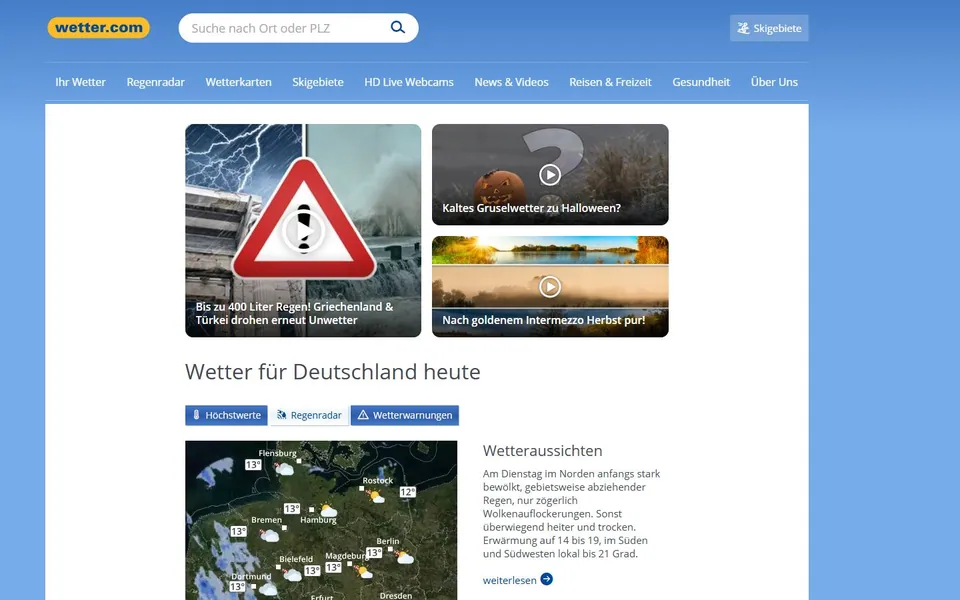 wetter.com – Ansicht der Anbieter-Website
