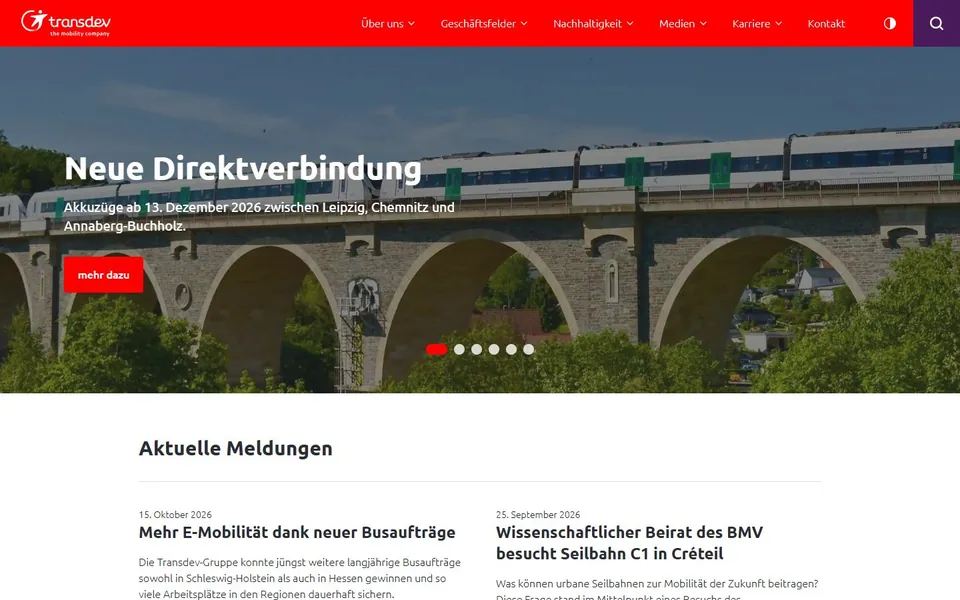 Transdev Deutschland – Ansicht der Anbieter-Website