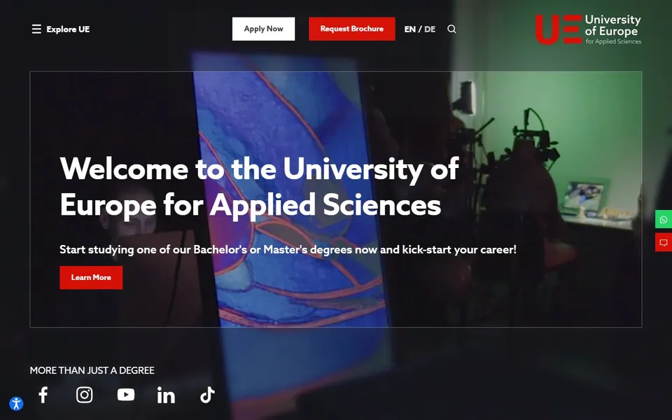 University of Europe for Applied Sciences – Ansicht der Anbieter-Website
