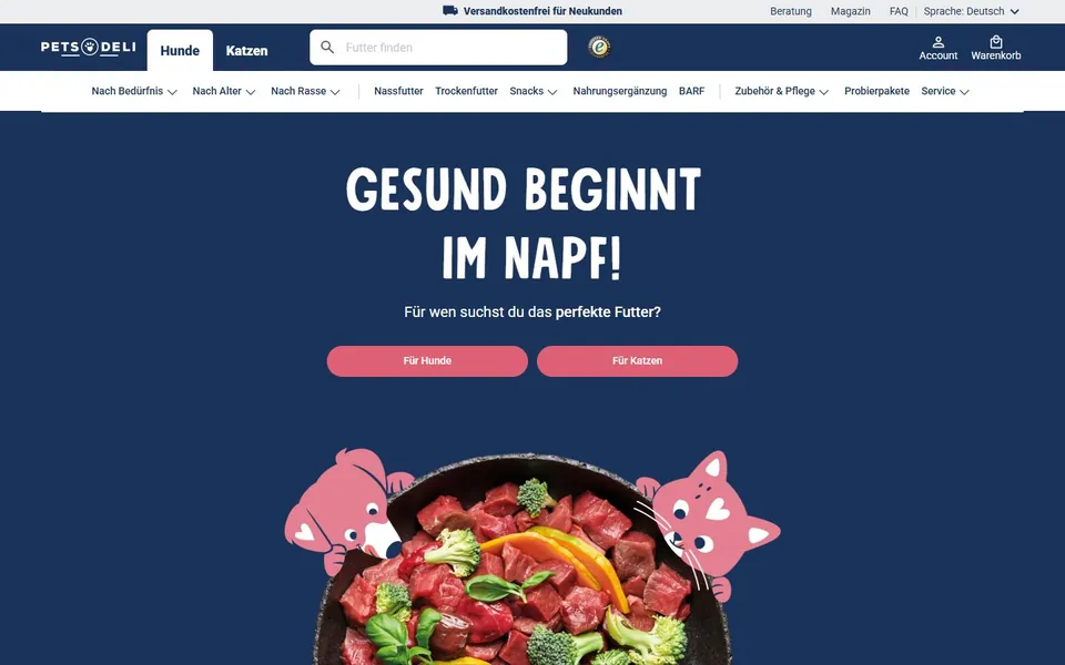 Pets Deli – Ansicht der Anbieter-Website
