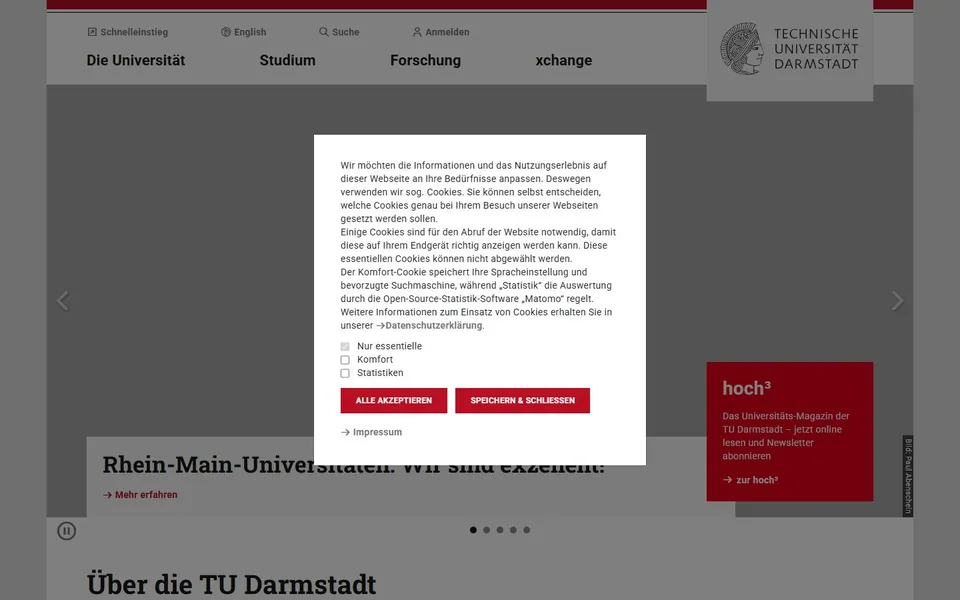 Technische Universität Darmstadt – Ansicht der Anbieter-Website