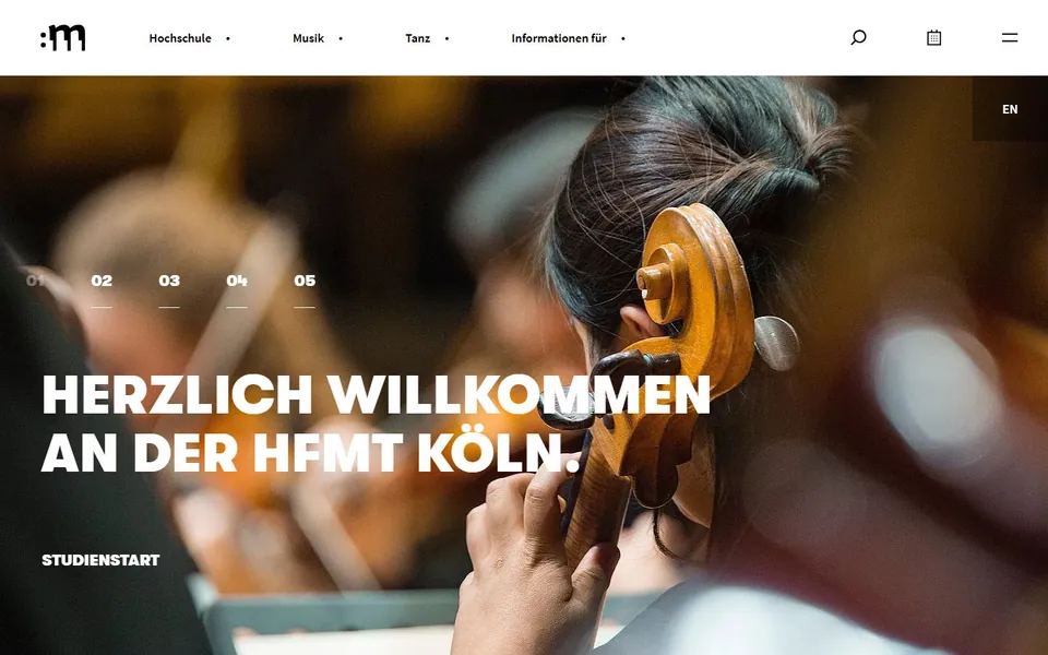 Hochschule für Musik und Tanz Köln – Ansicht der Anbieter-Website