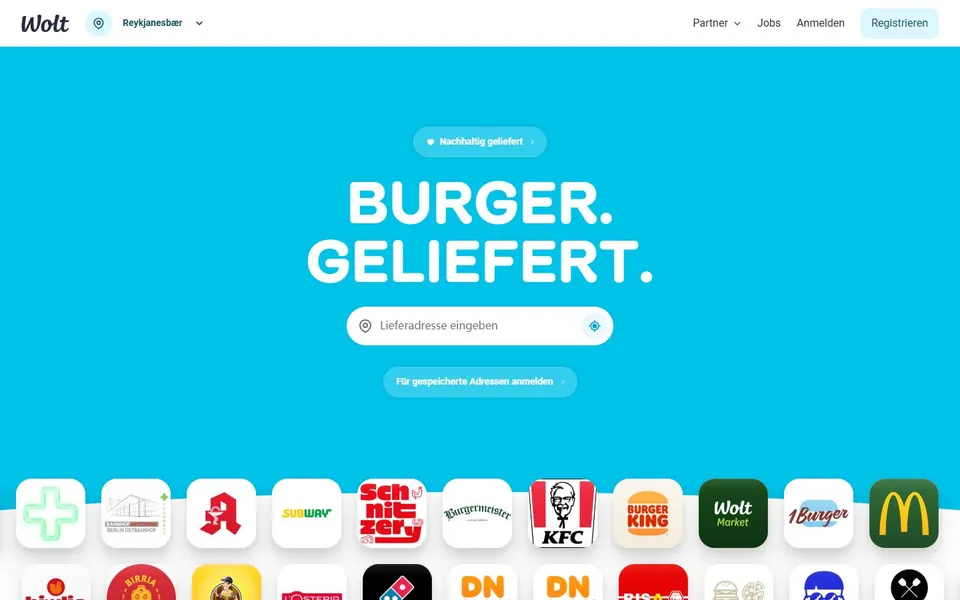 Wolt – Ansicht der Anbieter-Website
